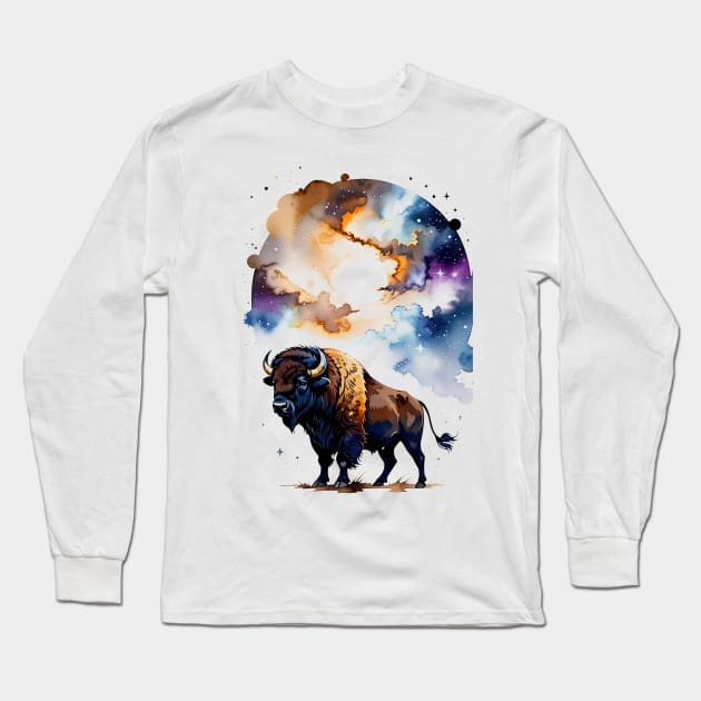 Bison in Cosmic Plains Long Sleeve T-Shirt by ArtisanEcho